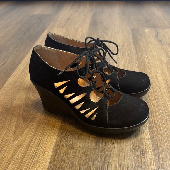 Abeo Shoes - Abeo Women's Bio Kamela AK150 Black Suede Leather Comfort Wedge Heels Size 9.5 N